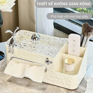  Hộp đựng khăn giấy để bàn chia ngăn đa năng thiết kế sóng nước đẹp sang trọng UFORU-055 