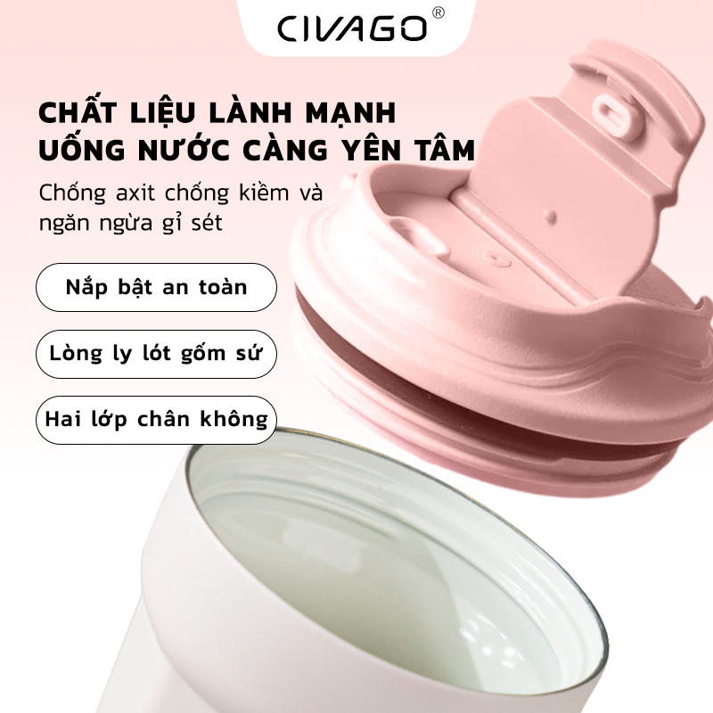 CIVAGO（13oz）Cốc cà phê bằng thép không gỉ lót gốm có nắp bình chân không cốc nóng lạnh 400ml | BigBuy360 - bigbuy360.vn