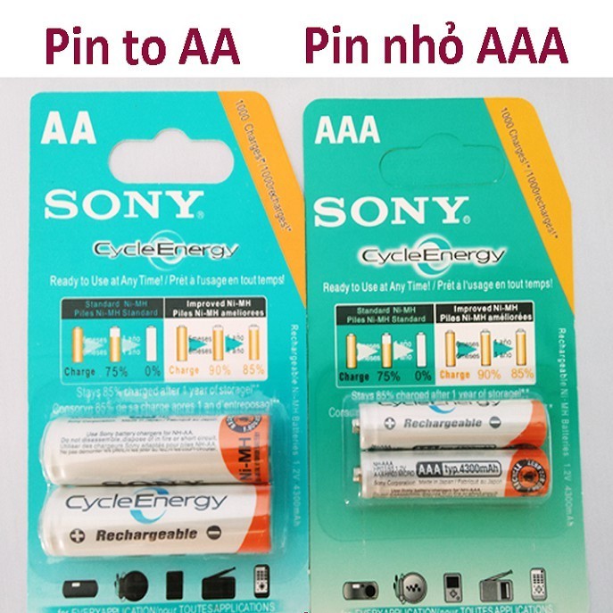 Pin Sony AAA (3A) ,Pin Sony AA (2A) Sạc Được ( vỉ 2 cục)