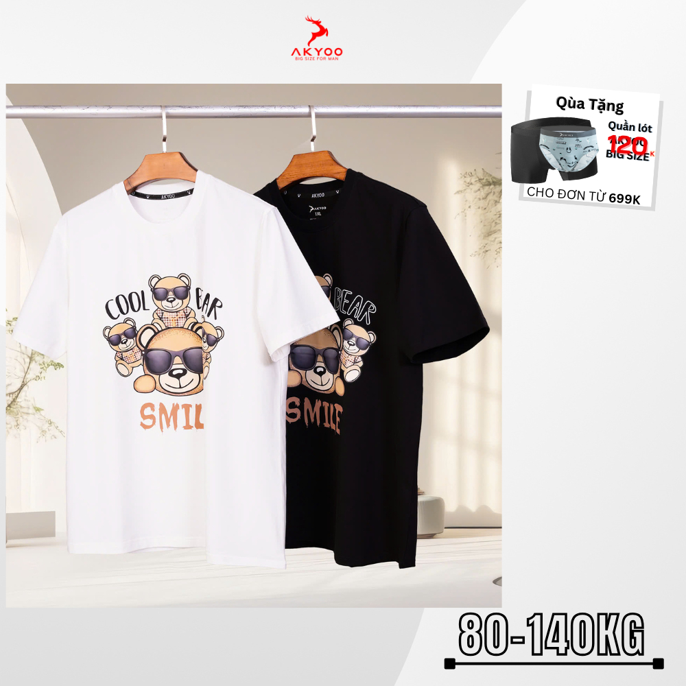 Áo Thun Nam Big Size 80-140kg AKYOO Chất Cotton Dành Cho Người Mập Co Giãn - AT DEN A7 - AT TRANG GA