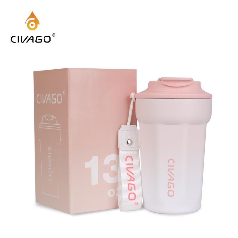 CIVAGO（13oz）Cốc cà phê bằng thép không gỉ lót gốm có nắp bình chân không cốc nóng lạnh 400ml | BigBuy360 - bigbuy360.vn