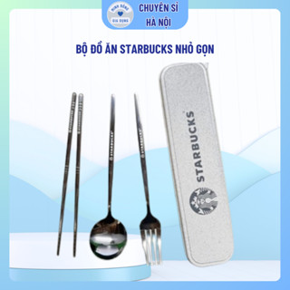 Bộ Đồ Ăn Starbucks Bộ Ba thìa dĩa đũa Có Hộp Thép Không Gỉ Thìa Bạc Nĩa Đũa Văn Phòng Làm Việc Sinh Viên Du Lịch Di Động
