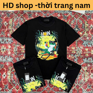 Áo Phông Nam icon In Hình icon cây dừa & ếch xanh Màu Sắc Siêu Đẹp - Áo Phông DSQ Nam Chất Cotton Cao Cấp