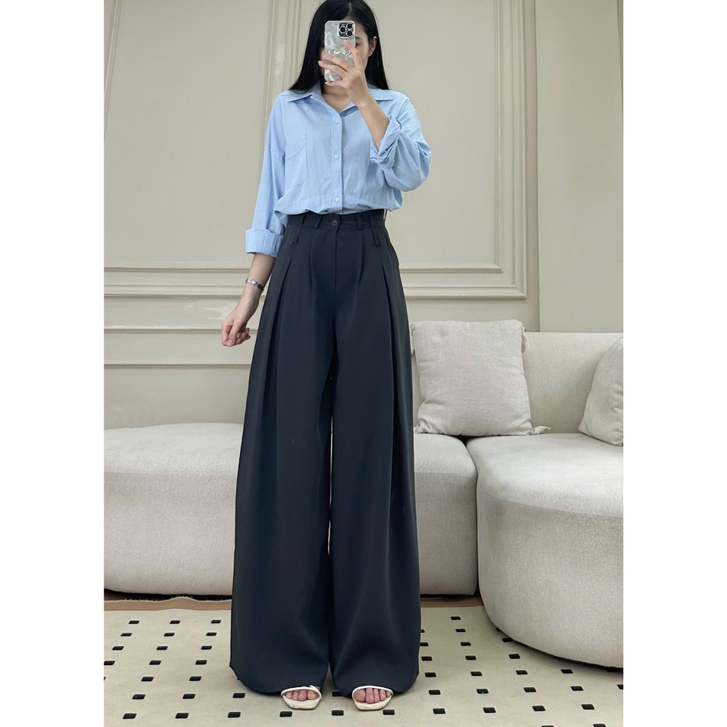 Quần tây ống rộng nữ Hari cạp kép chất gold cao cấp mềm mát chuẩn form đi làm đi học | BigBuy360 - bigbuy360.vn