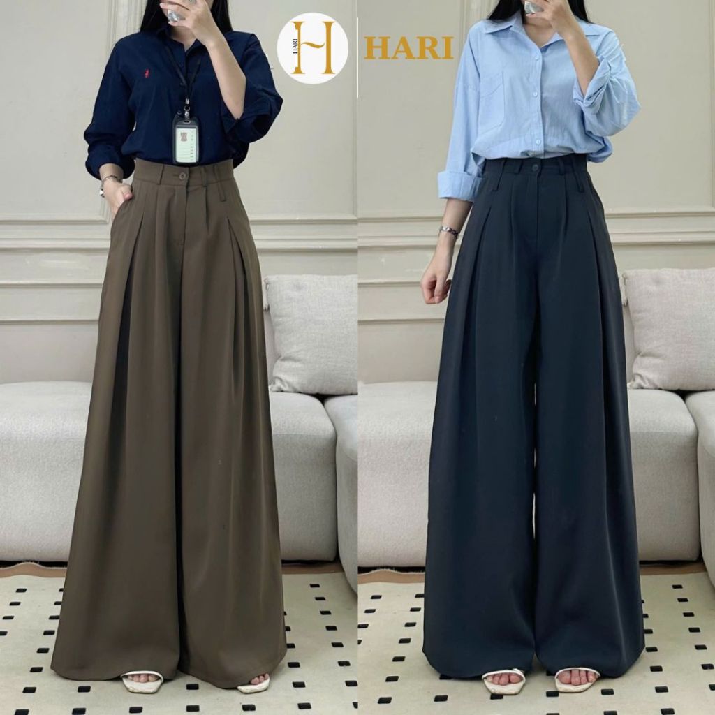 Quần tây ống rộng nữ Hari cạp kép chất gold cao cấp mềm mát chuẩn form đi làm đi học | BigBuy360 - bigbuy360.vn