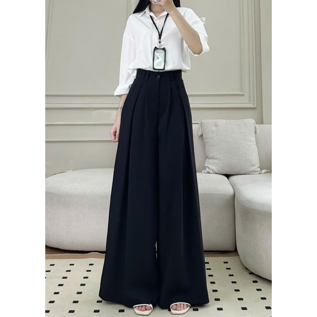Quần tây ống rộng nữ Hari cạp kép chất gold cao cấp mềm mát chuẩn form đi làm đi học | BigBuy360 - bigbuy360.vn