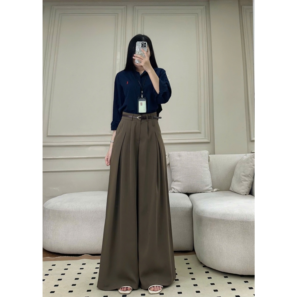 Quần tây ống rộng nữ Hari cạp kép chất gold cao cấp mềm mát chuẩn form đi làm đi học | BigBuy360 - bigbuy360.vn