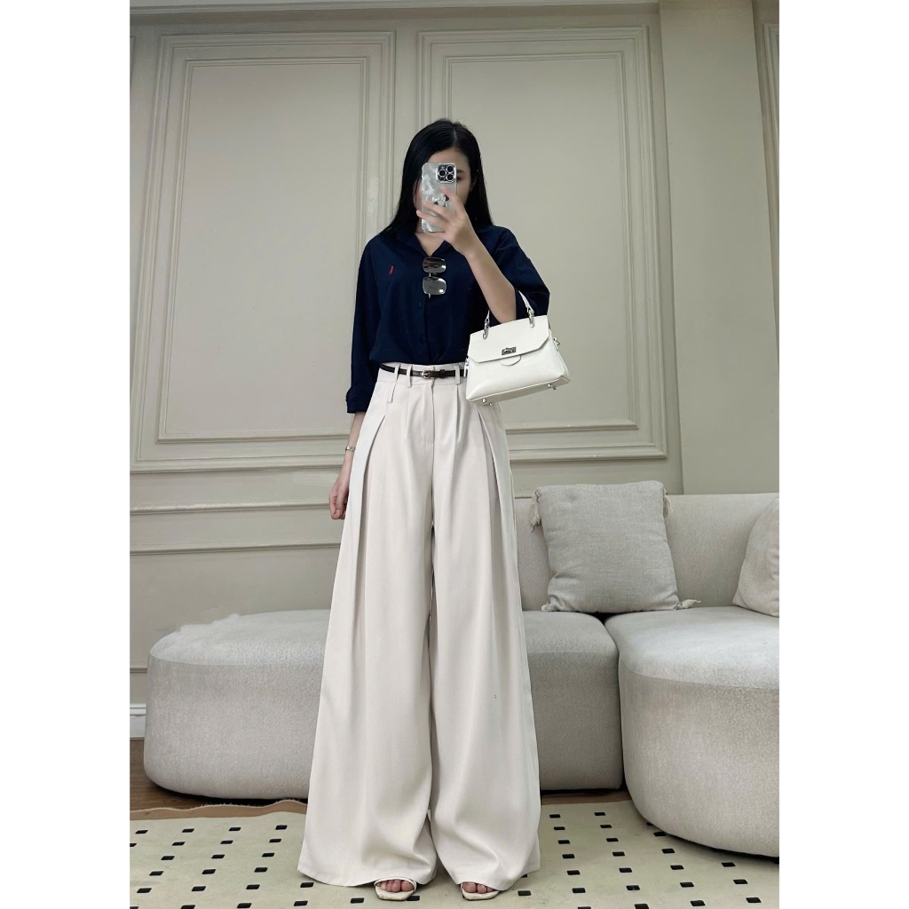 Quần tây ống rộng nữ Hari cạp kép chất gold cao cấp mềm mát chuẩn form đi làm đi học | BigBuy360 - bigbuy360.vn
