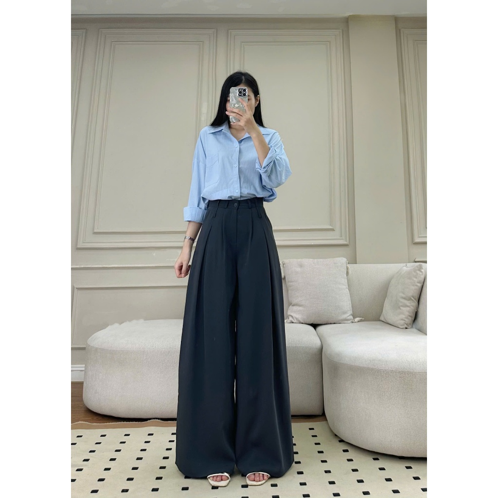 Quần tây ống rộng nữ Hari cạp kép chất gold cao cấp mềm mát chuẩn form đi làm đi học | BigBuy360 - bigbuy360.vn