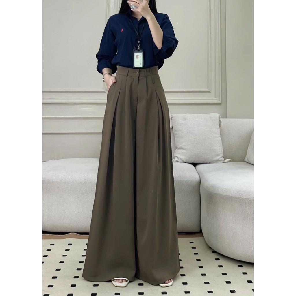 Quần tây ống rộng nữ Hari cạp kép chất gold cao cấp mềm mát chuẩn form đi làm đi học | BigBuy360 - bigbuy360.vn