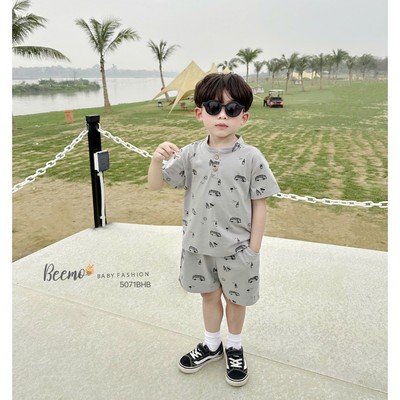 Set cổ tàu cộc tay Beemo in in tràn vải cotton thoáng mát cho bé trai từ 9-24kg 5071BHB