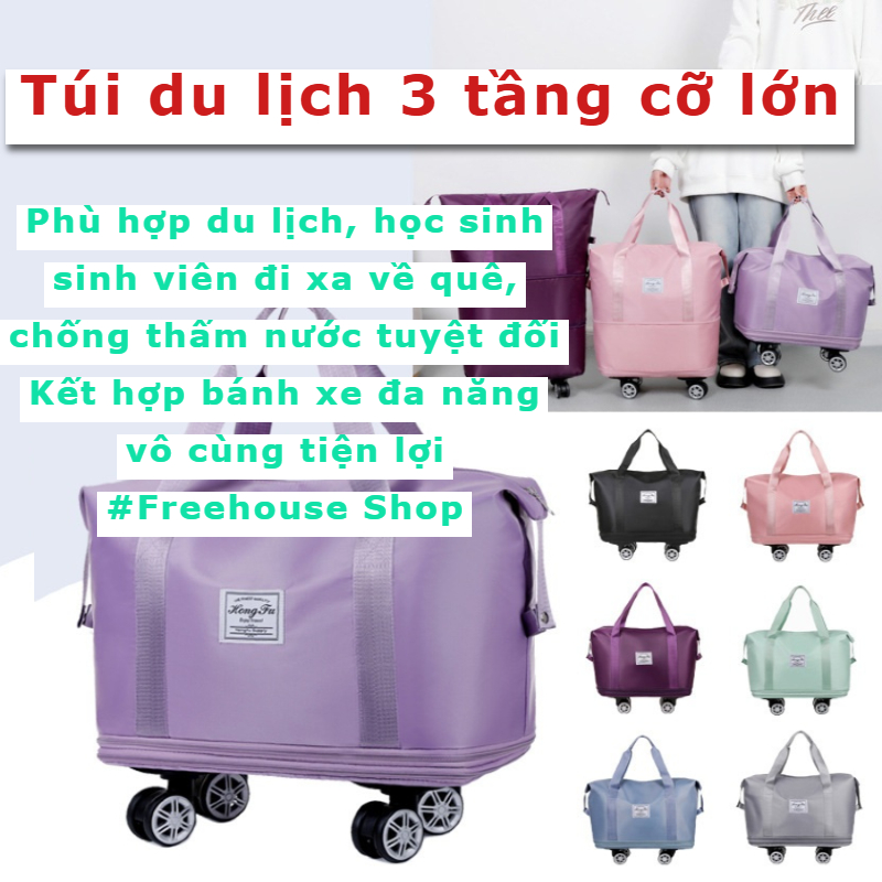 Túi đựng đồ 3 tầng 2 cỡ lớn có BÁNH XE du lịch gấp gọn Túi đựng đồ gia đình chống bụi di chuyển sự kiện VẢI DÙ cực tốt