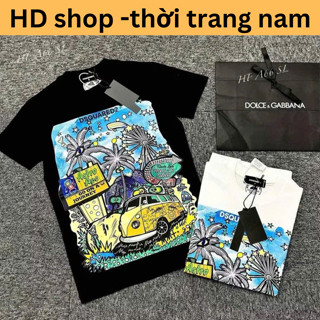 Áo Phông Nam DSQ In Hình Cây Dừa xanh & ôtô Màu Sắc Siêu Đẹp - Áo Phông DSQ Nam Chất Cotton Cao Cấp 2màu đen trăng