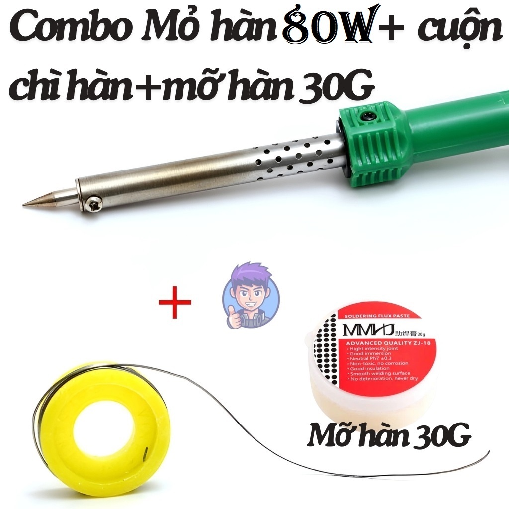[LOẠI XỊN] Bộ Mỏ Hàn Thiếc 80W+Cuộn Chì Hàn-Bộ Mỏ Hàn Chì 80W+Cuộn Chì Hàn + Dụng Cụ Hàn + Đế Gác Mỏ