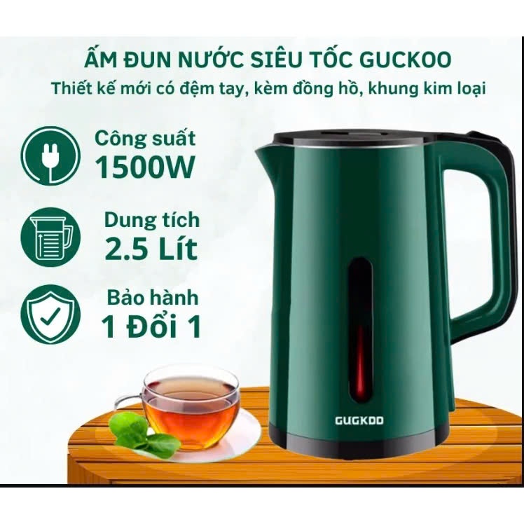 [ GIÁ TỐT ONLINE ] Ấm Siêu Tốc Cuckoo 2 Lớp, Công Suất Lớn 1500W,Dung Tích 2.5L An Toàn Tiết Kiệm Điện_ST19