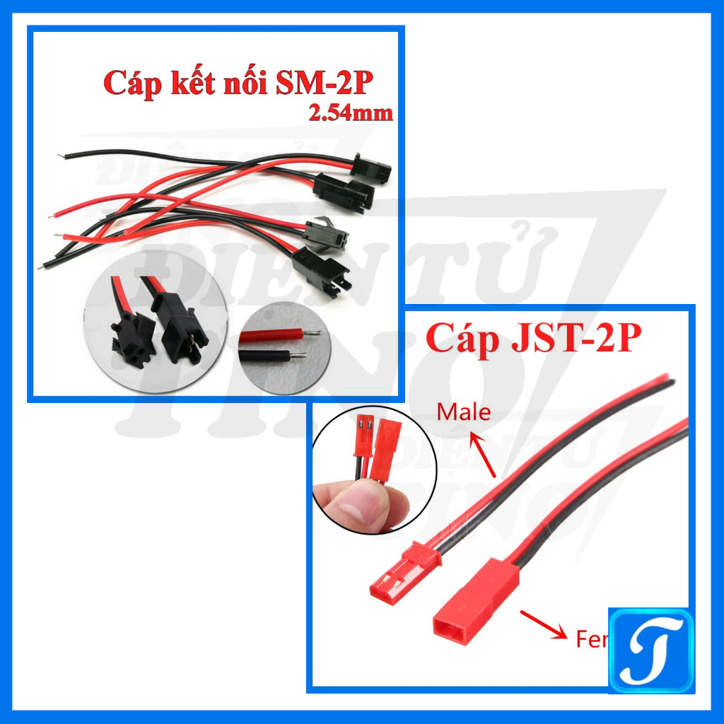 Jack dc jst-2p sm-2p / đầu nối 2 dây đỏ đen / sợi cáp dài 10cm 20cm đực, cái - dây nguồn led, đồ chơi, điểu khiển từ xa