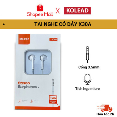 Tai nghe có dây KOLEAD X30A nhét tai chống ồn, cổng 3.5mm tích hợp micro đàm thoại, âm thanh sống động, thiết kế bền bỉ