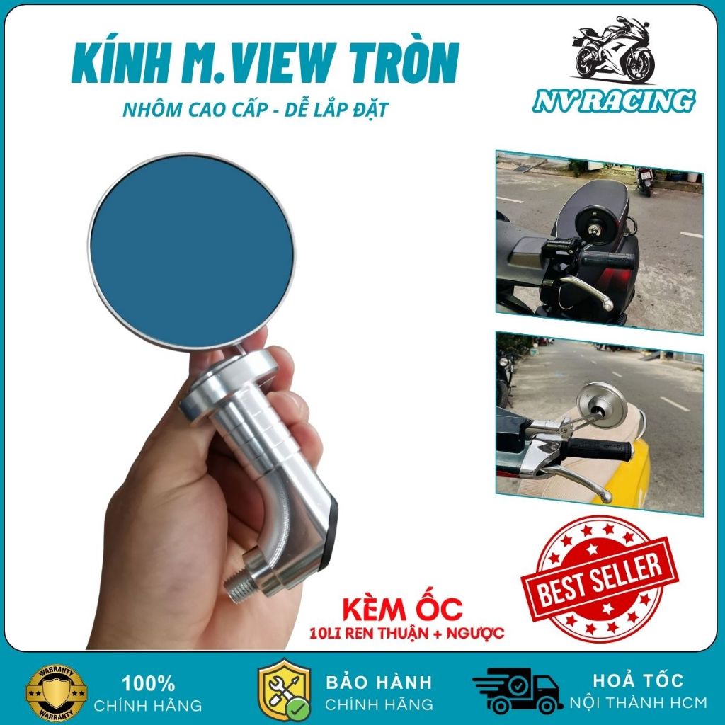 Gương Chiếu Hậu Xe Máy Mview Tròn, Kính Chiếu Hậu Cao Cấp Gắn Chân Kính Cho Ab, Vision, SH, SH Mode