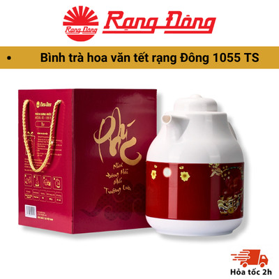 Bình pha trà giữ nhiệt Rạng Đông RD-1055 TS 1 Lít, họa tiết hoa văn Tết bắt mắt, có lõi lọc trà tiện lợi sử dụng
