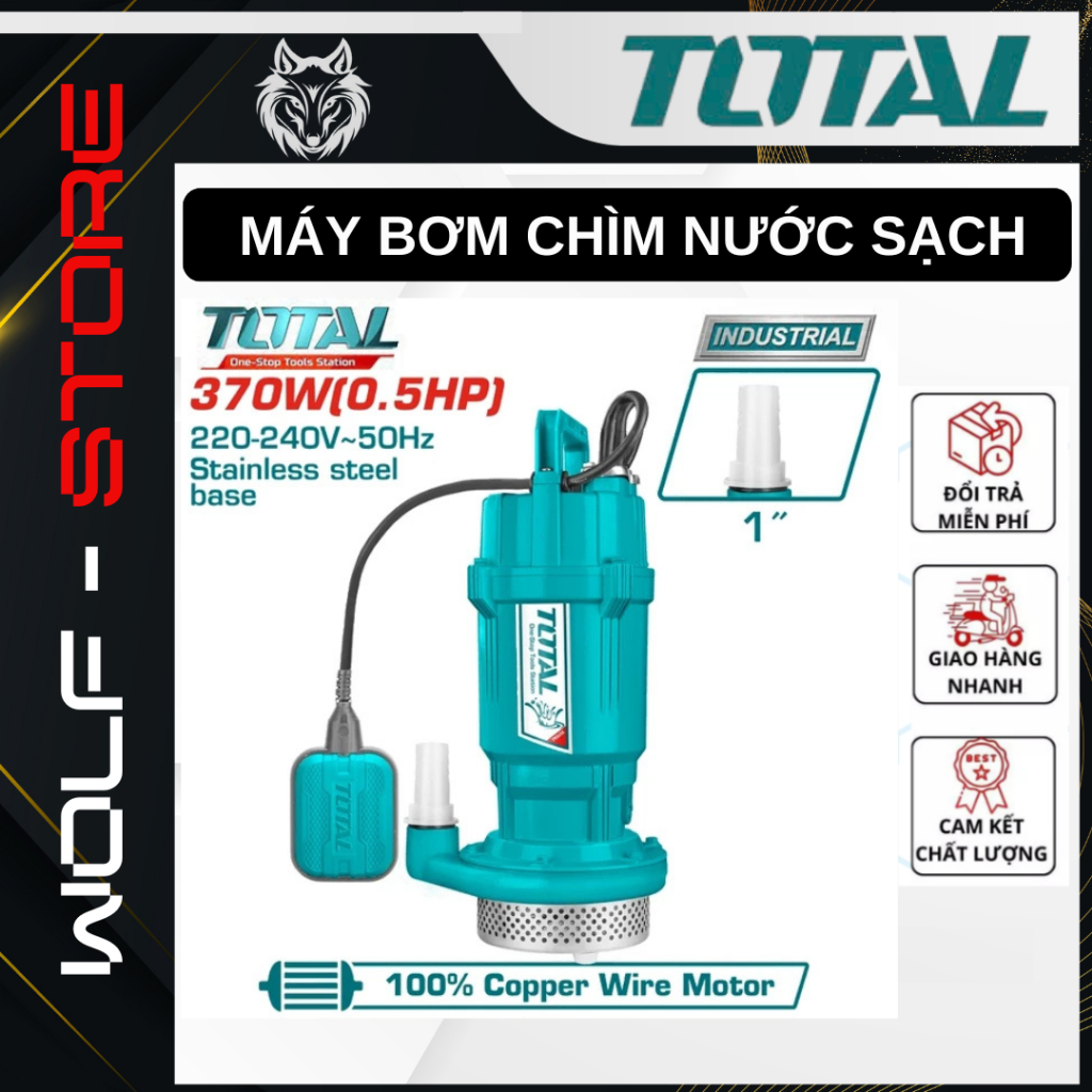 Máy bơm chìm nước sạch Total TWP63706 - 370W, 0.5HP, max head 17m, flow rate 5m³/h