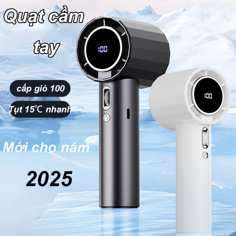 Quạt Cầm Tay Mini Tốc Độ Cao 100 Mức Gió Màn Hình Led Hiện Thị, Quạt Tích Điện Pin Dung Lượng Lớn