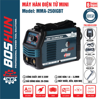 Máy Hàn Điện Tử Mini BOSHUN 250IGBT , INVERTER IGBT, Lõi Đồng, Hàn Que 1.6-3.2MM, Máy khỏe, bền, gọn