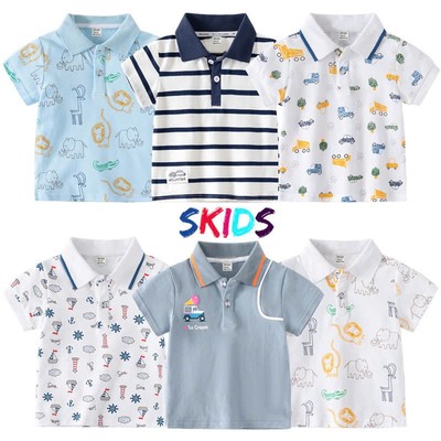 Áo polo bé trai ngắn tay mùa hè SKIDS áo phông có cổ cho trẻ em 2 đến 8 tuổi họa tiết oto khủng long
