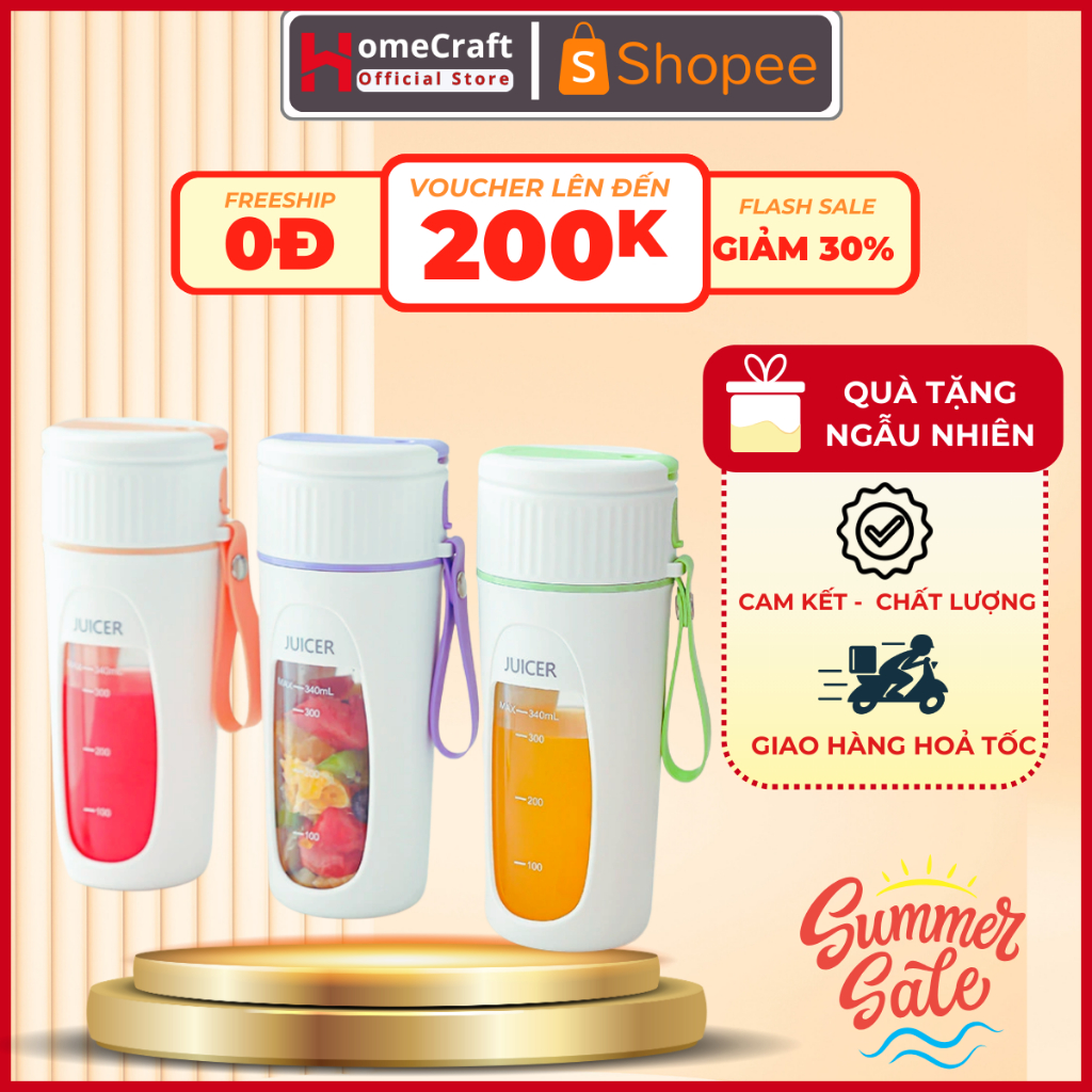 Máy Xay Sinh Tố Cầm Tay Mini JUICER Dung Tích 340ml - Cốc Xay Sinh Tố Du Lịch Nhỏ Gọn Sử Dụng Pin 3000mAh BH 12 Tháng