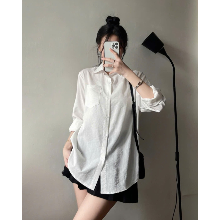 Áo sơ mi nữ tay dài chất đũi xước Gumee, áo kiểu nữ sơ mi khoác ngoài form rộng freeszie ít nhăn-GSM | BigBuy360 - bigbuy360.vn