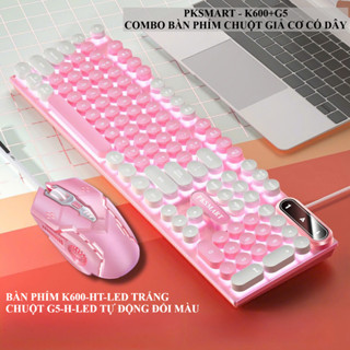 Bàn Phím Và Chuột Máy Tính Laptop Có Dây - PKSMART K600+G5 - Nút Tròn - LED Xuyên Chữ - Nhiều Màu Trắng Xanh Hồng