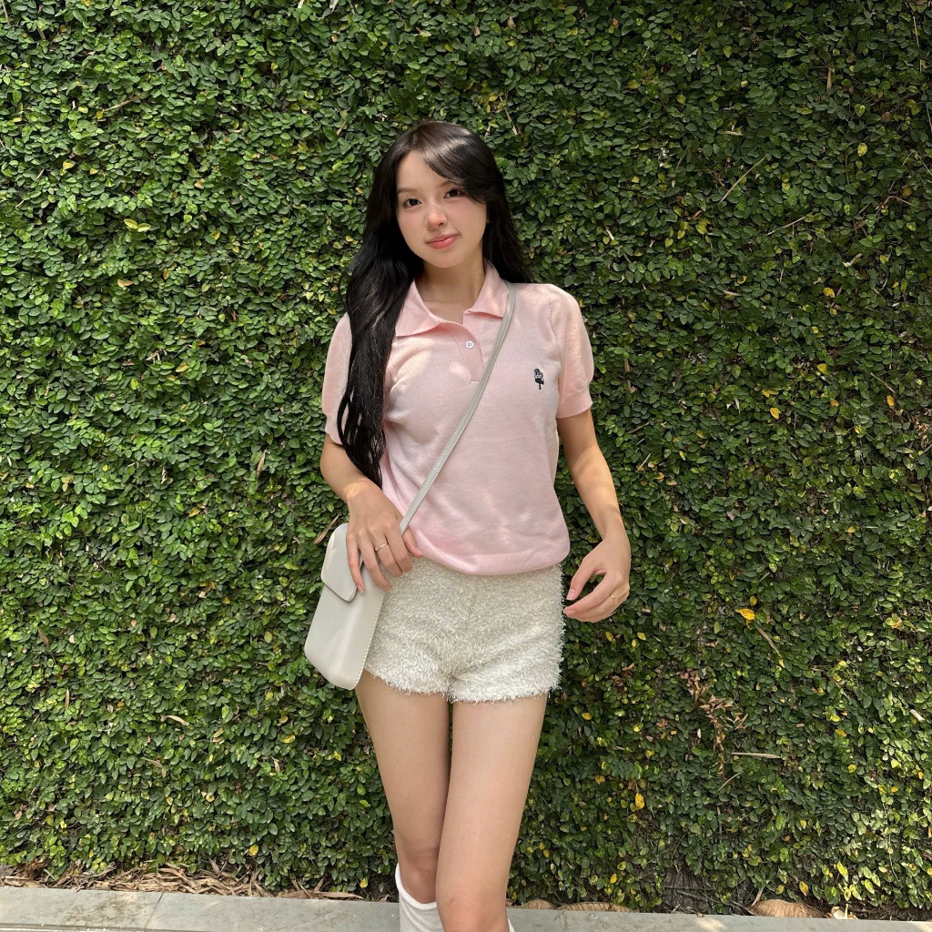 Áo Polo Dệt Kim ICEPOP Calem.Club họa tiết Thêu Mini vải trơn form nữ | BigBuy360 - bigbuy360.vn