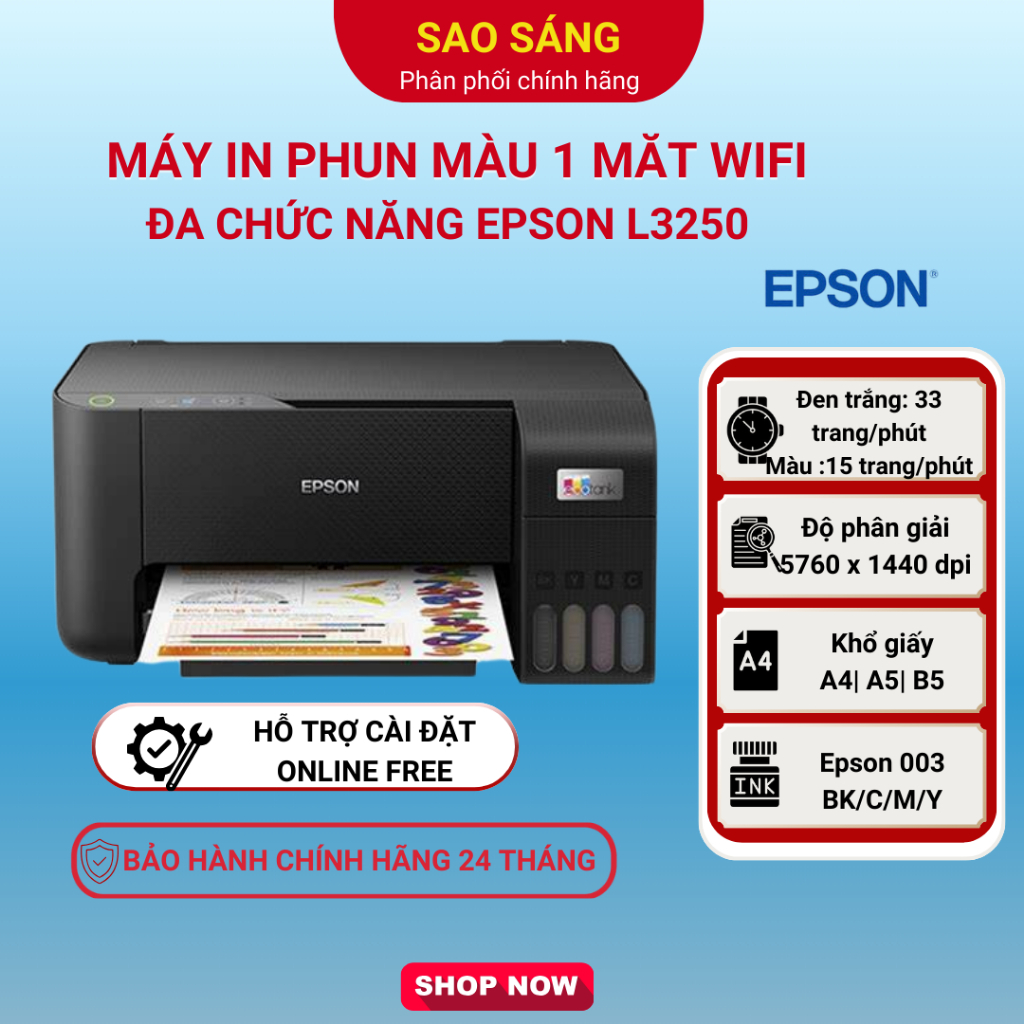 Máy in phun màu EPSON L3250 WIFI Đa Năng - Copy & Scan - Mới 100% (Kèm mực chính hãng)