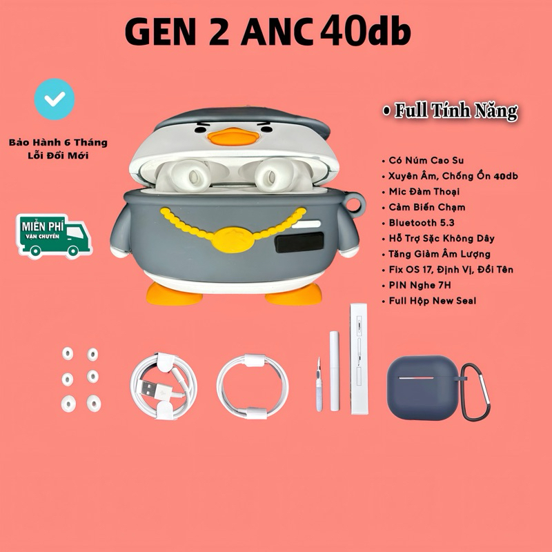 (TẶNG ỐP) TAI NGHE GEN 2 PRO CHUẨN CHỐNG ỒN ANC HỒNG NGOẠI TẶNG KÈM ỐP VÀ BÚT VỆ SINH TAI NGHE