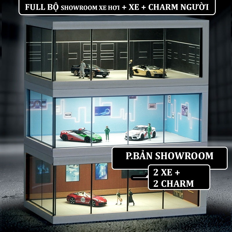 🔥CHỌN XE+ CHARM 🔥 Diorama garage, mô hình nhà để xe ô tô Garage trưng bày xe tỉ lệ 1:64, có đèn mIca