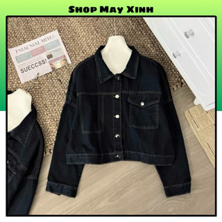 Áo Khoác Jean Nữ Dáng Ngắn, Áo Denim Ngắn Croptop Bò Xanh Viền Chỉ Nổi