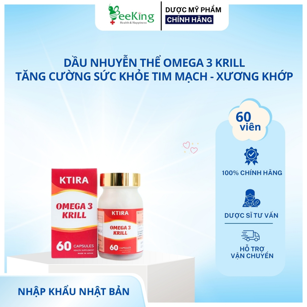 KTIRA OMEGA 3 KRILL - Viên uống bổ sung Omega 3 từ nhuyễn thể - NHẬT BẢN - Lọ 60 viên
