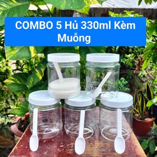 Combo 5 Hủ Đựng Gia Vị Tròn 330ml Kem Muỗng F027 - Hủ Nhựa Duy Tân