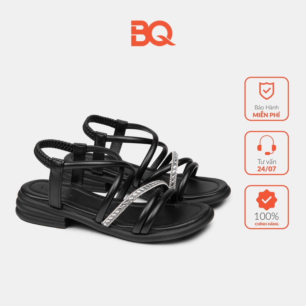 Giày sandal nữ quai chéo đính cườm đế bằng trẻ trung BQ SD 0510