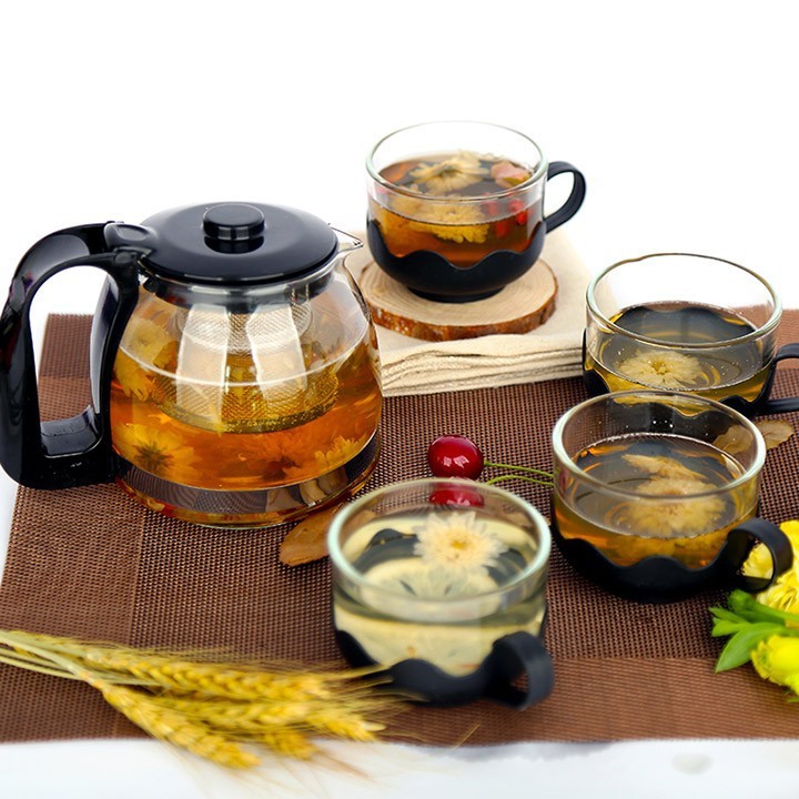 [KÈM 4 LY]Bộ Bình Lọc Trà Kèm 4 Ly Thủy Tinh