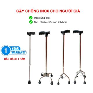 Gậy Chống Cho Người Già Inox, Gậy 3 Chân 4 Chân Inox Cứng Cáp, Gậy Chống Người Già