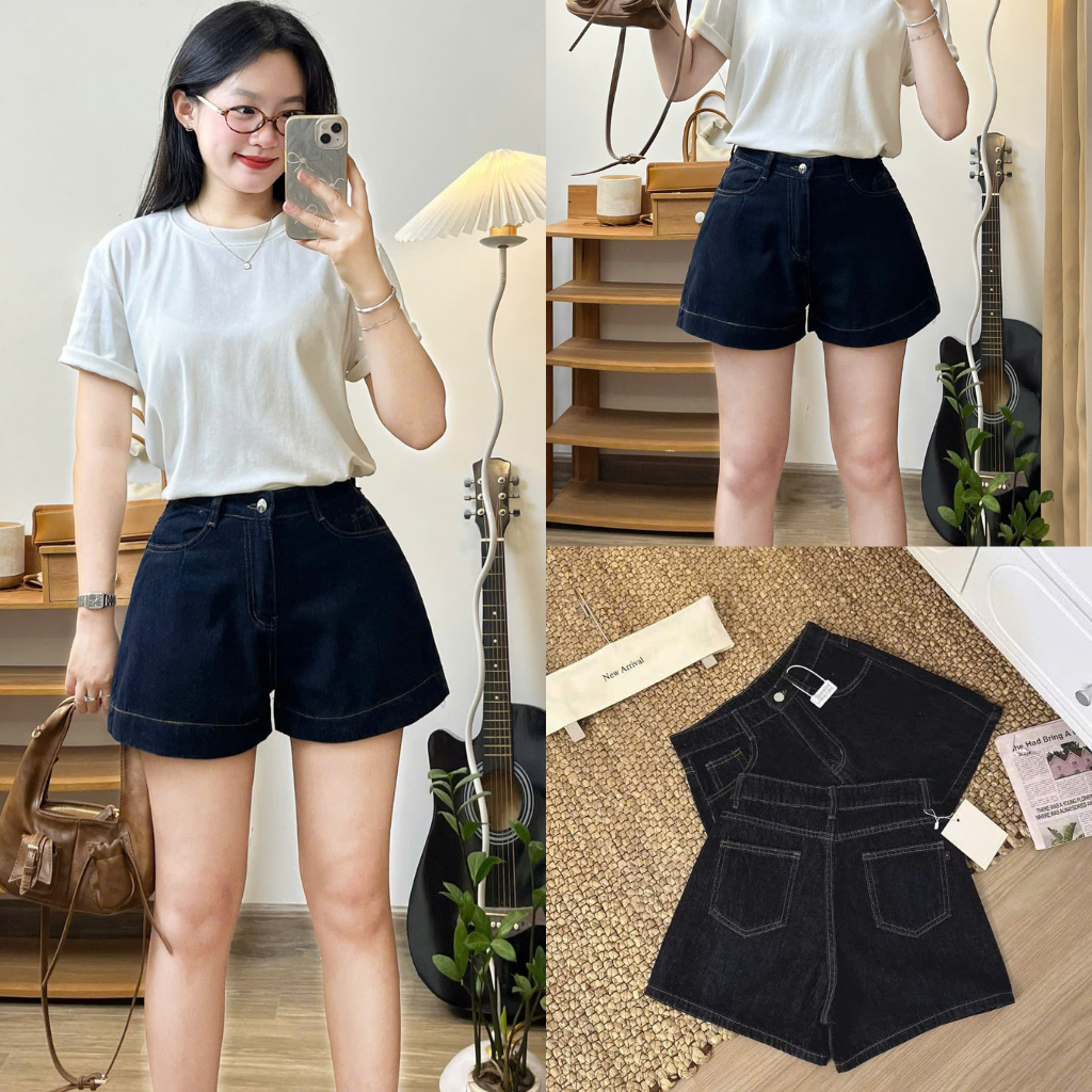 Quần Short Jeans Chỉ Nổi Màu Xanh Than Basic Cá Tính Quansooc7936 | BigBuy360 - bigbuy360.vn