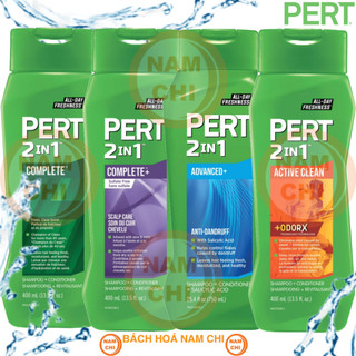   CHAI NHỎ  Dầu Gội Xả PERT 2in1 Shampoo + Conditioner 400ML - Made in Canada 