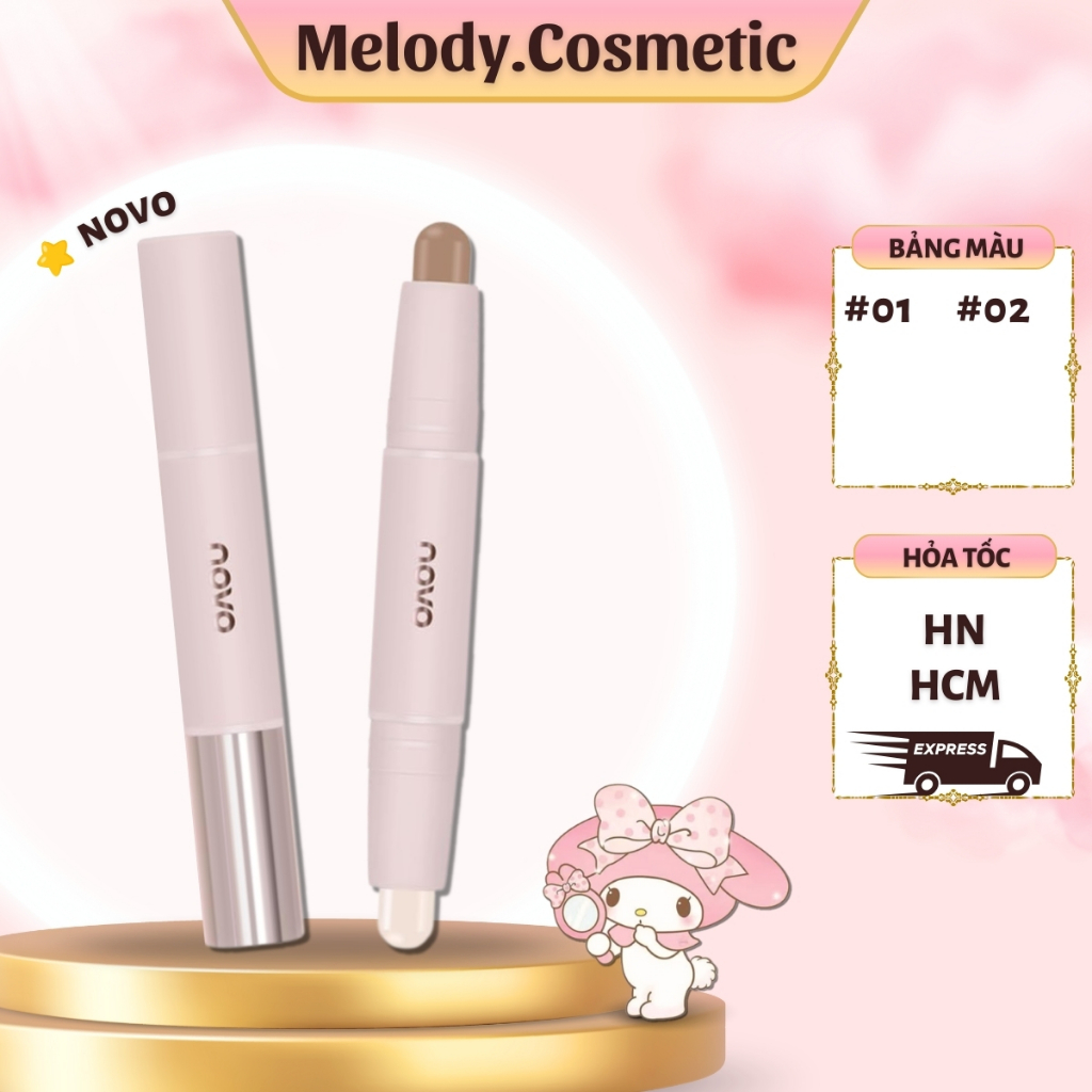 [NOVO] Bút Highlight Tạo Khối 2 Đầu Novo MELODY.COSMETIC Dạng Thỏi Kem Bắt Sáng Tạo Khối Trang Điểm 