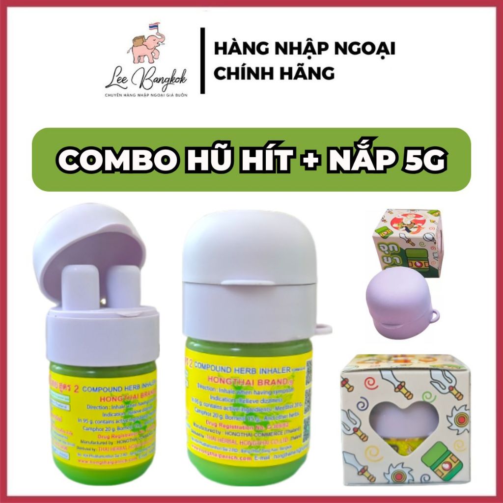 Combo Nắp + Hũ, Ống, Lọ Dầu Hít Xoang Thông Mũi Hũ Xanh Herbal Inhalant HONGTHAI / HONG THAI Brand LEEBANGKOK Size 5g