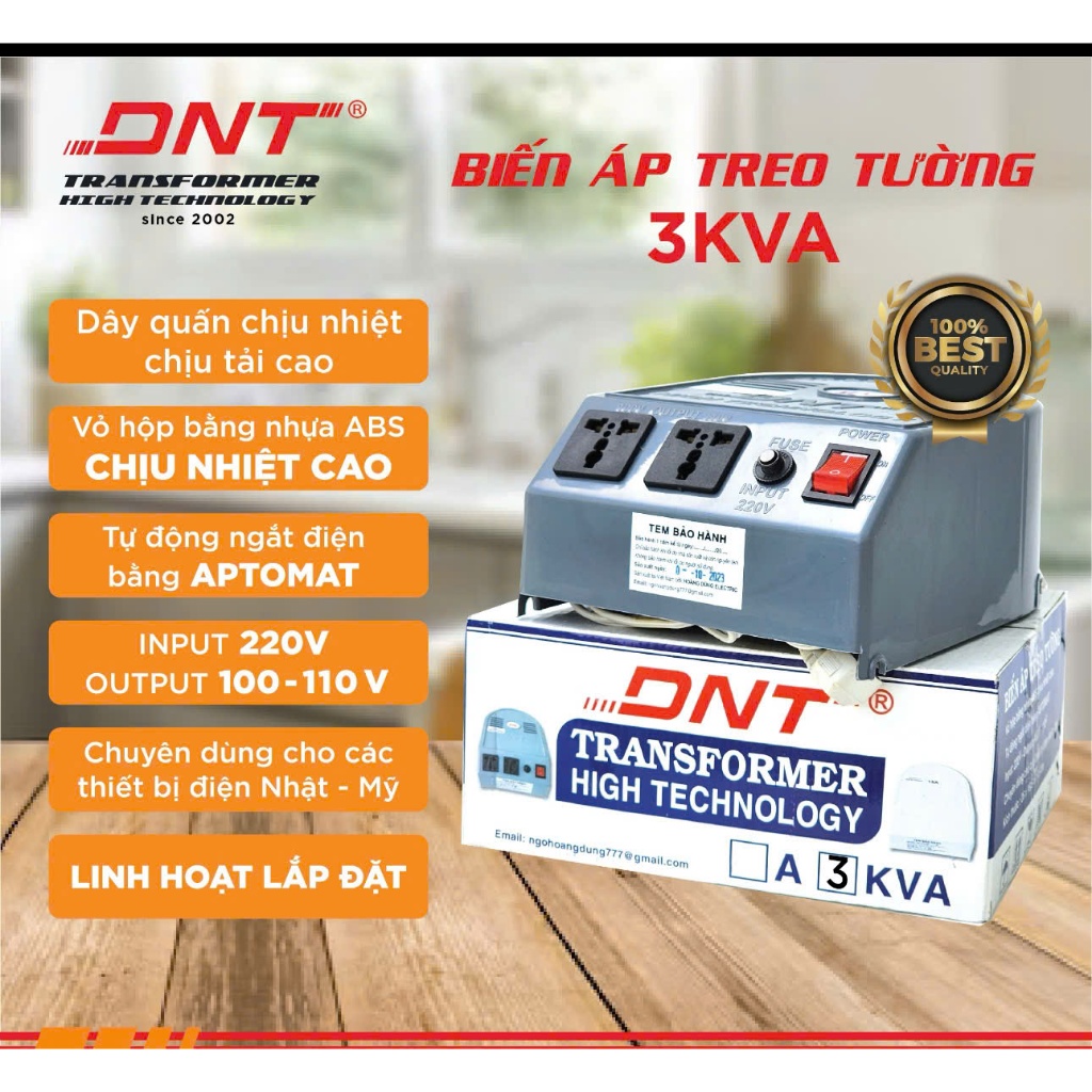 BIẾN ÁP,ĐỔI NGUỒN DNT 3KVA TREO TƯỜNG 220V RA 100V-110V