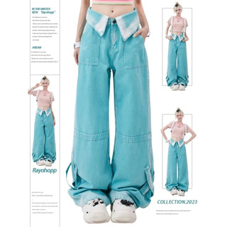  Quần jean ống loe thẳng đường phố kiểu Mỹ mùa hè của phụ nữ eo cao thiết kế hot girl cảm giác rộng và mỏng quần ống rộng 