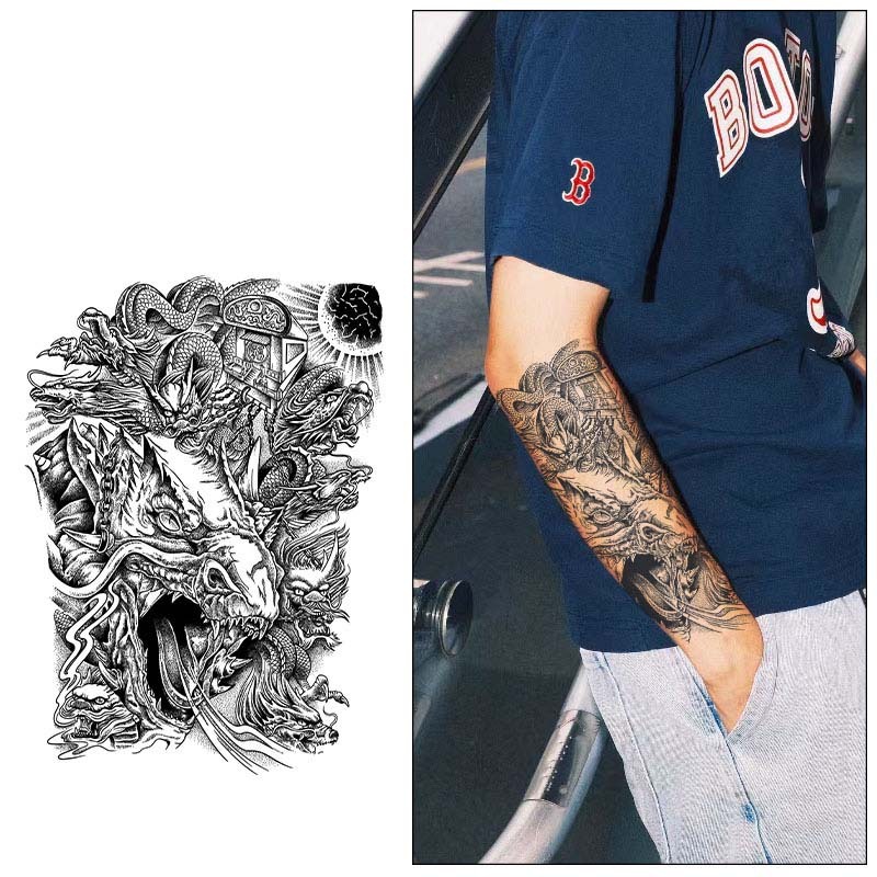 Hình xăm rồng cửu long di quan HY-016, hình xăm dán tay chan ngực 15 ngày chống nước