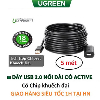 Cáp nối dài usb 2.0 5m có chip khuếch đại ugreen 10319- hàng chính hãng