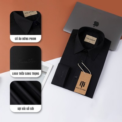 Áo Sơ Mi Đen Nam Dài Tay Cao Cấp MAC ARTHUR Chống Nhăn, Slimfit Tôn Dáng, Co Giãn SP1