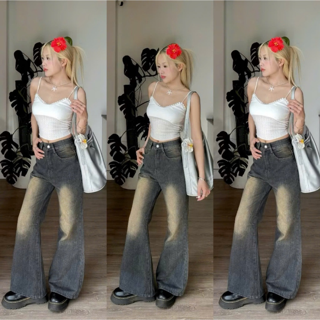 Quần Jeans Nữ Ống Loe Siêu Rộng Cotton Chất Vải Mềm Không Co Giãn Dáng Rông Không Ôm Không Co Giãn Eva Boutique | BigBuy360 - bigbuy360.vn